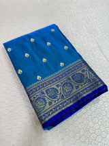 Electric Blue Satin Silk Embroidered Saree