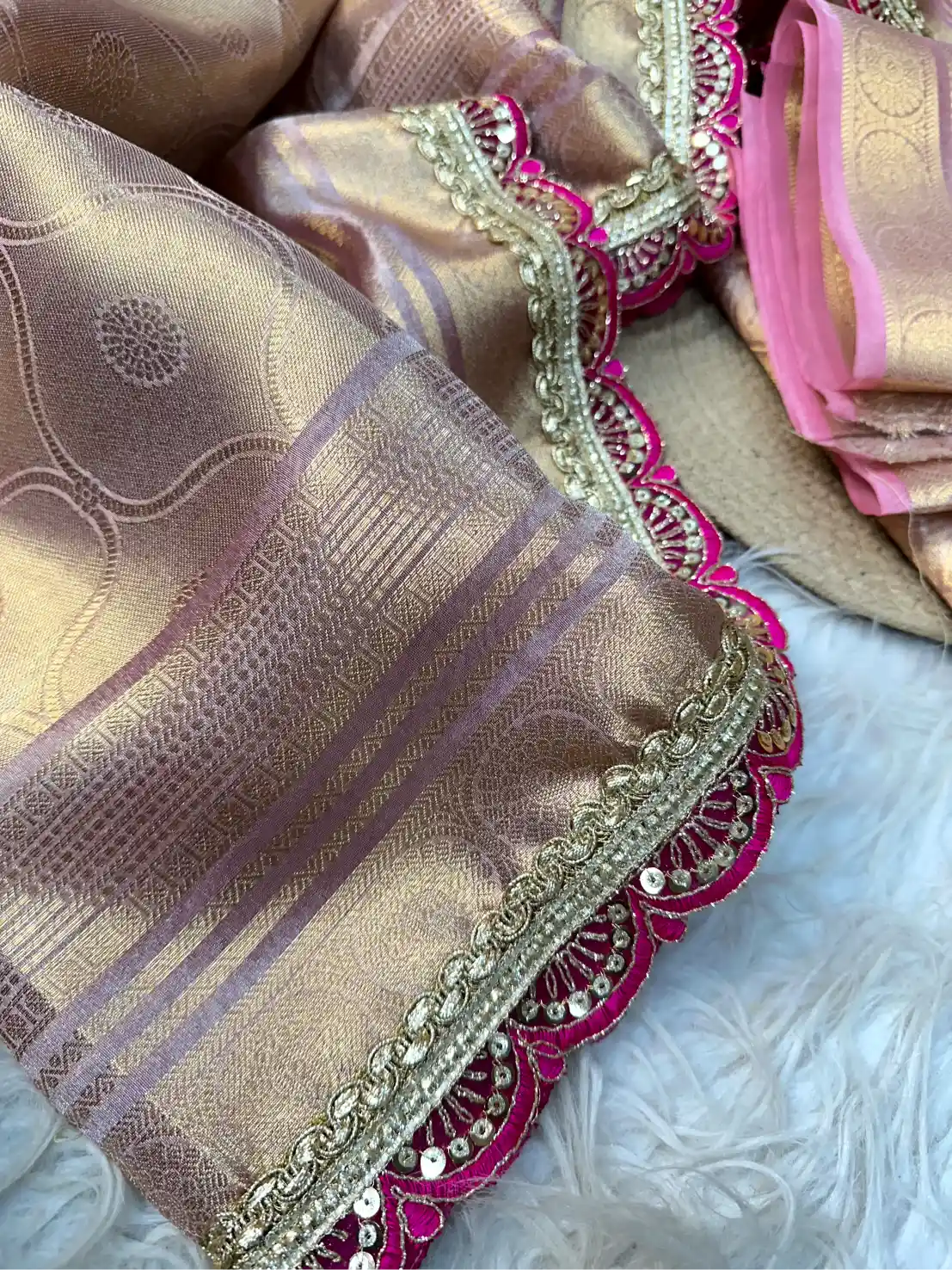 Dual Shaded Tissue Silk Designer Lace Work Banarasi Saree
