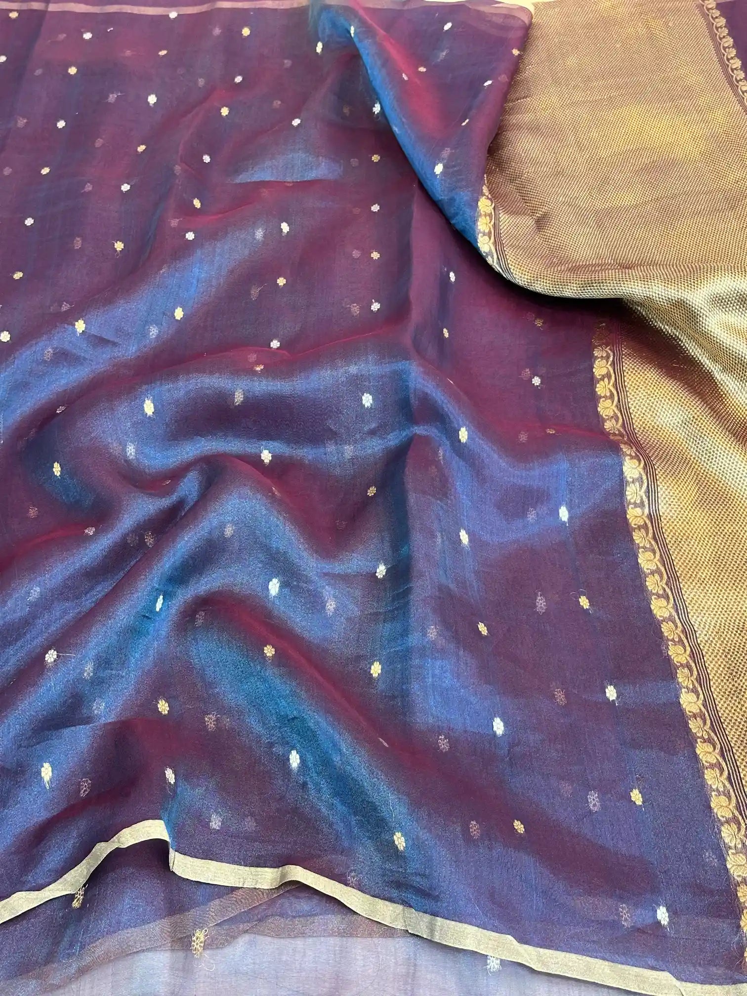 Emerald Blue Handwoven Pure Tissue Silk Saree