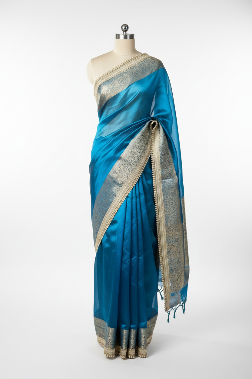 Emerald Blue Soft Tissue Silk Banarasi Saree