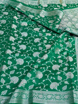 Emerald Green Intricate Meenakari Chiniya Silk Banarasi Saree