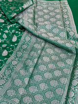 Emerald Green Intricate Meenakari Chiniya Silk Banarasi Saree