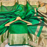 Emerald Green Glass Tissue Silk Banarasi Saree