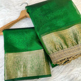 Emerald Green Glass Tissue Silk Banarasi Saree