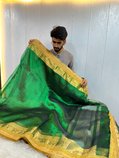 Emerald Green Maharani Tissue Silk Saree