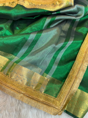 Emerald Green Maharani Tissue Silk Saree