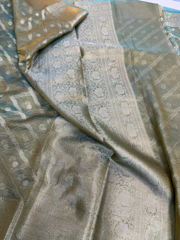 Exclusive Blue Crush Tissue Silk Banarasi Saree