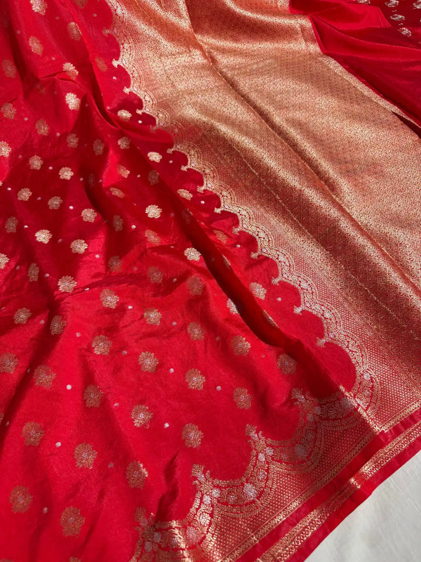 Bright Red Warm Silk Heritage Meenakari Silk Banarasi Saree