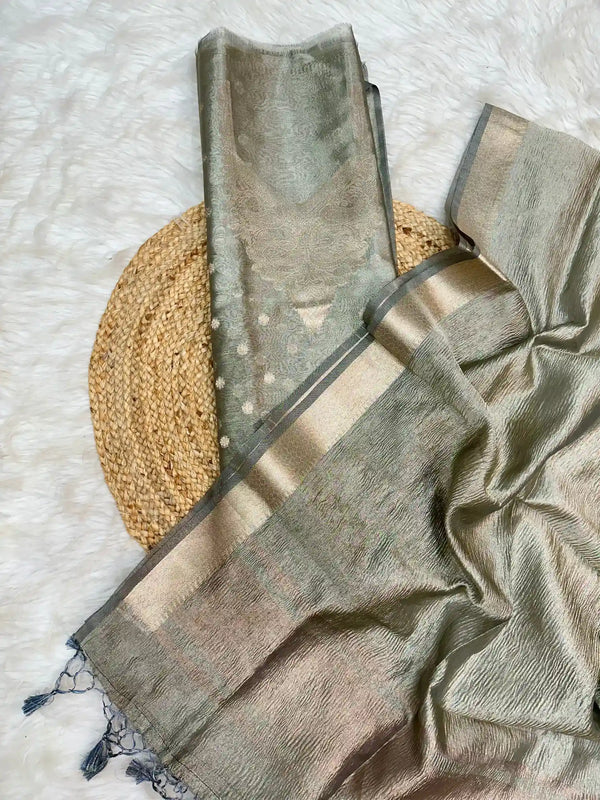 Exclusive Gray Colour Tissue Silk Suit