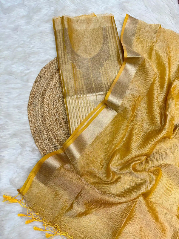 Exclusive Yellow Colour Tissue Silk Suit