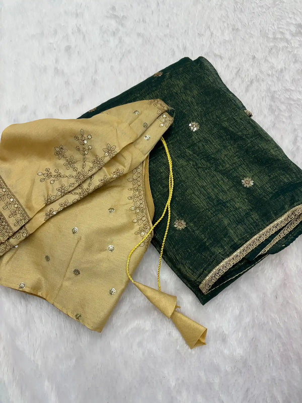 Exclusive Bottle Green Shade Shimmery Tissue Silk Saree