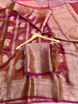 Exclusive Mauve Pink Crush Tissue Silk Banarasi Saree