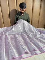 Eye Soothing Glass Tissue Silk Ikkat Weave Banarasi Saree