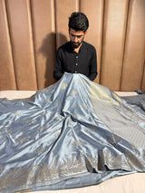 Eye Soothing Light Grey Semi Katan Silk Banarasi Saree with Jacquard Weave