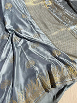 Eye Soothing Light Grey Semi Katan Silk Banarasi Saree with Jacquard Weave