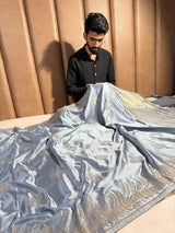 Eye Soothing Light Grey Semi Katan Silk Banarasi Saree with Jacquard Weave