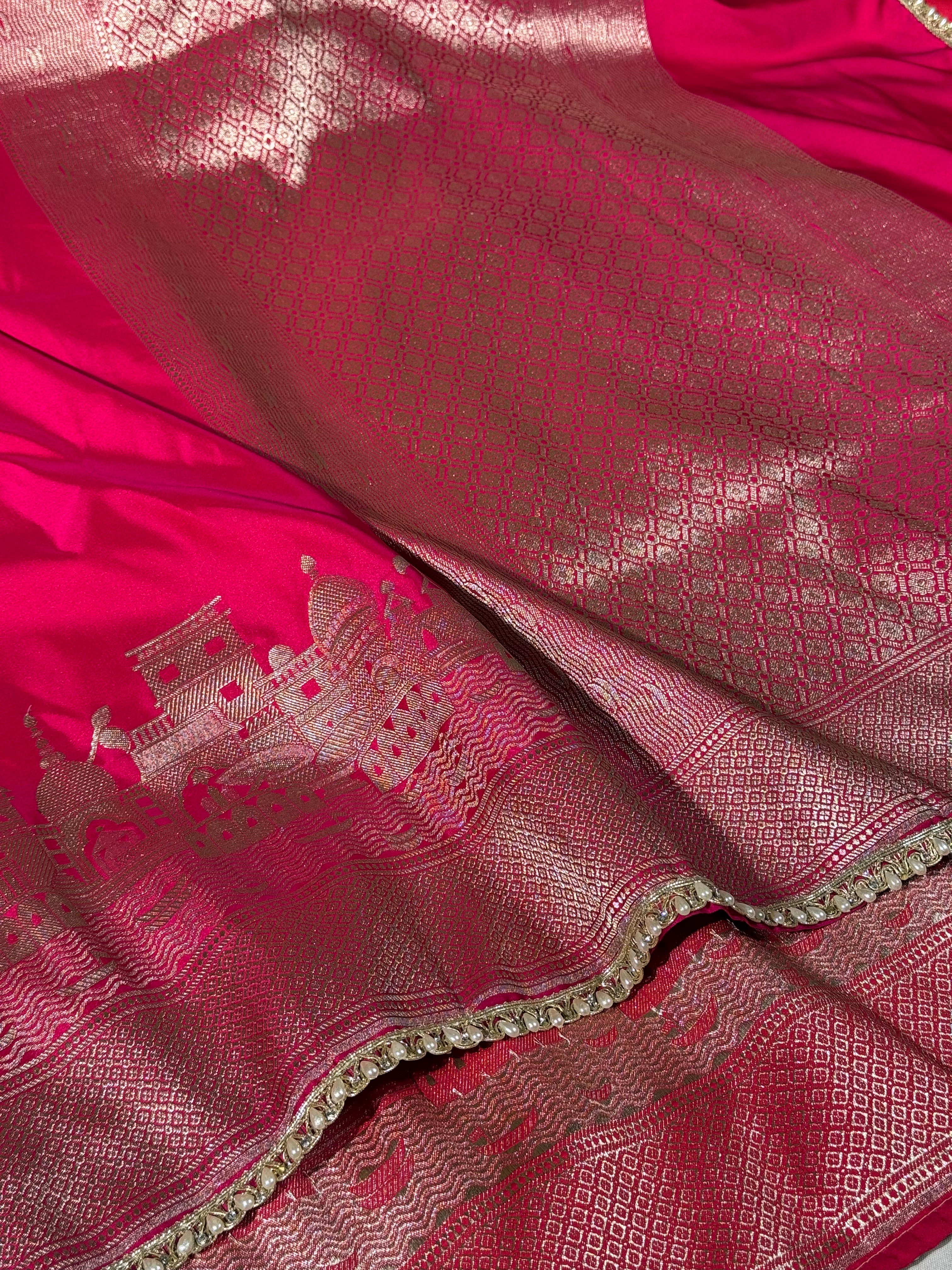 Ghats Of Banaras Rani Pink Mashru Katan Silk Saree