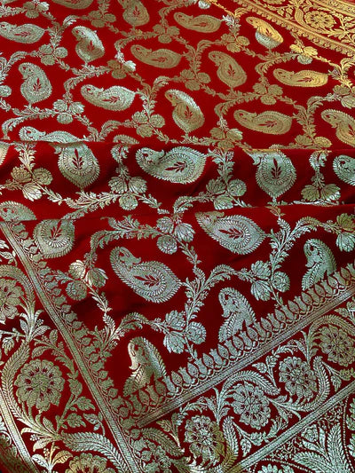 Red Banarasi Satin Katan Silk