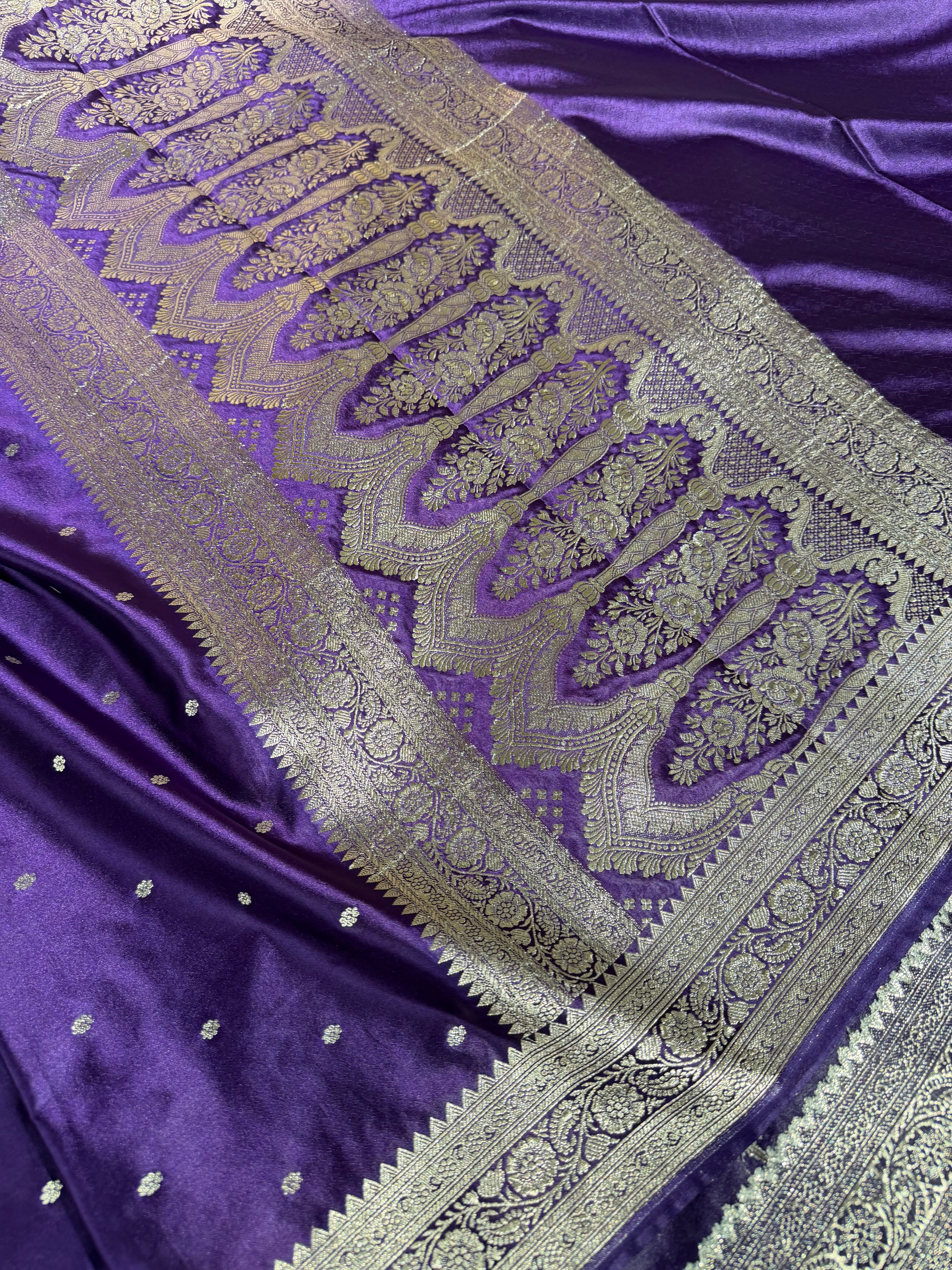 Bright Purple Mashru Katan Silk Eccentric Banarasi Saree