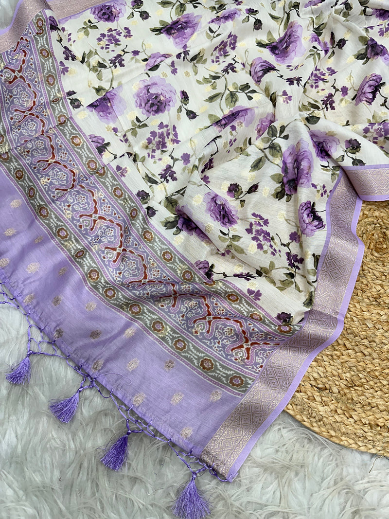 Lavender Shade Banarasi Silk Suit Set