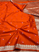 Fanta Orange Pretty Motifs Weave Mashru Silk Saree