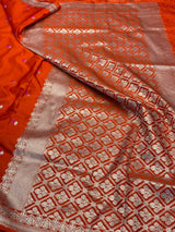 Fanta Orange Pretty Motifs Weave Mashru Silk Saree