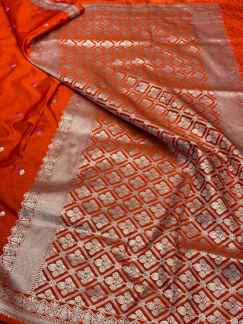 Fanta Orange Pretty Motifs Weave Mashru Silk Saree