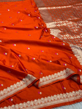 Fanta Orange Pretty Motifs Weave Mashru Silk Saree