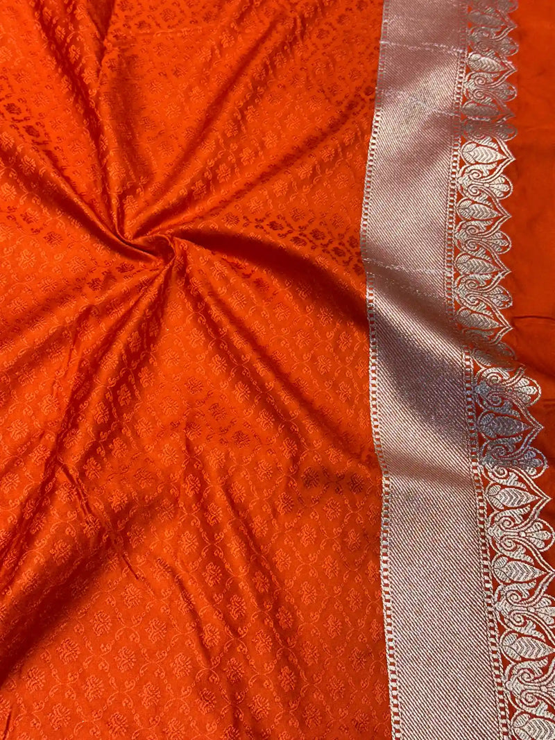 Fanta Orange Pretty Motifs Weave Mashru Silk Saree