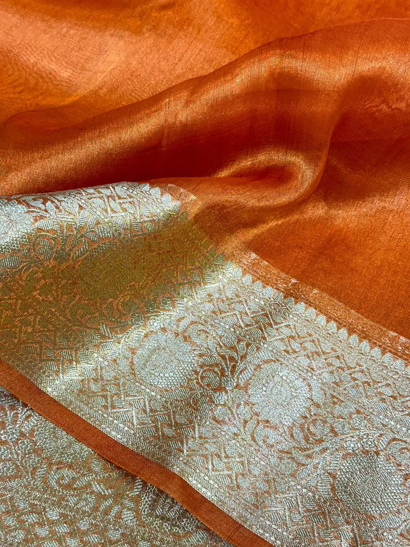 Fanta Orange Pure Tissue Silk Banarasi Saree