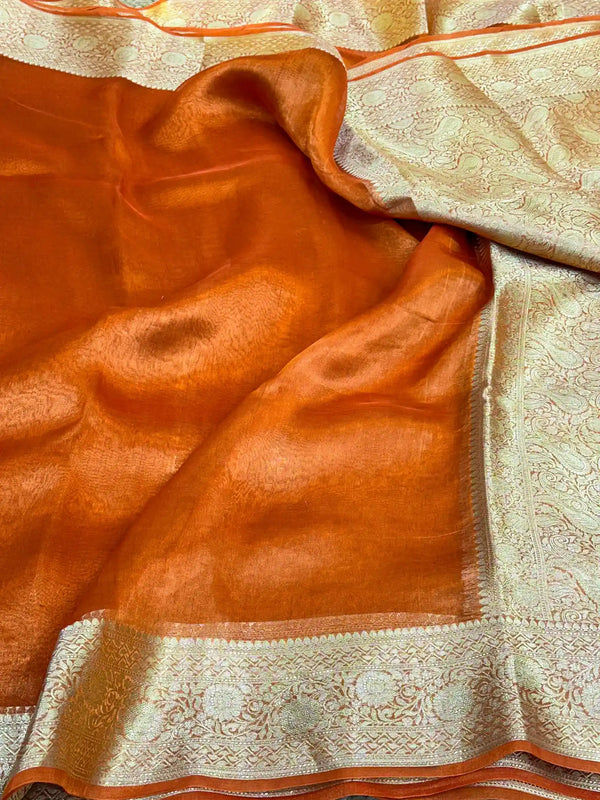 Fanta Orange Pure Tissue Silk Banarasi Saree