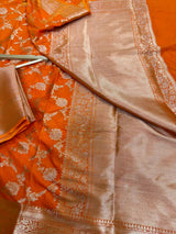 Fanta Orange Chiniya Silk Golden Zari Floral Weave Banarasi Saree