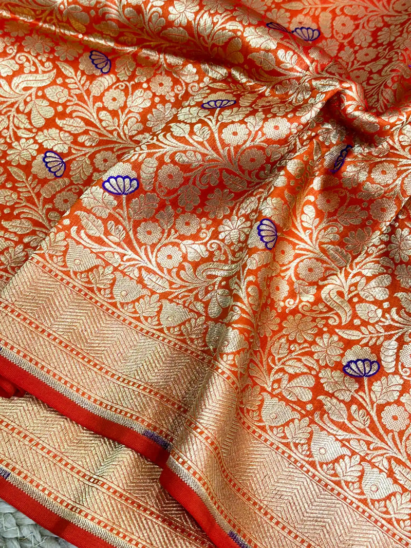 Fanta Orange Meenakari Brocade Katan Silk Saree