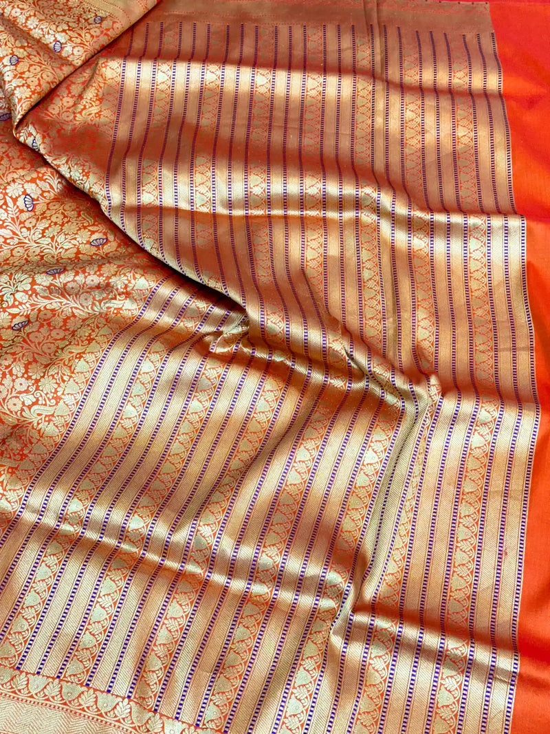 Fanta Orange Meenakari Brocade Katan Silk Saree