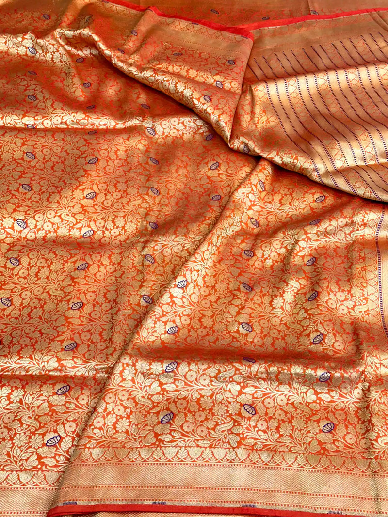 Fanta Orange Meenakari Brocade Katan Silk Saree