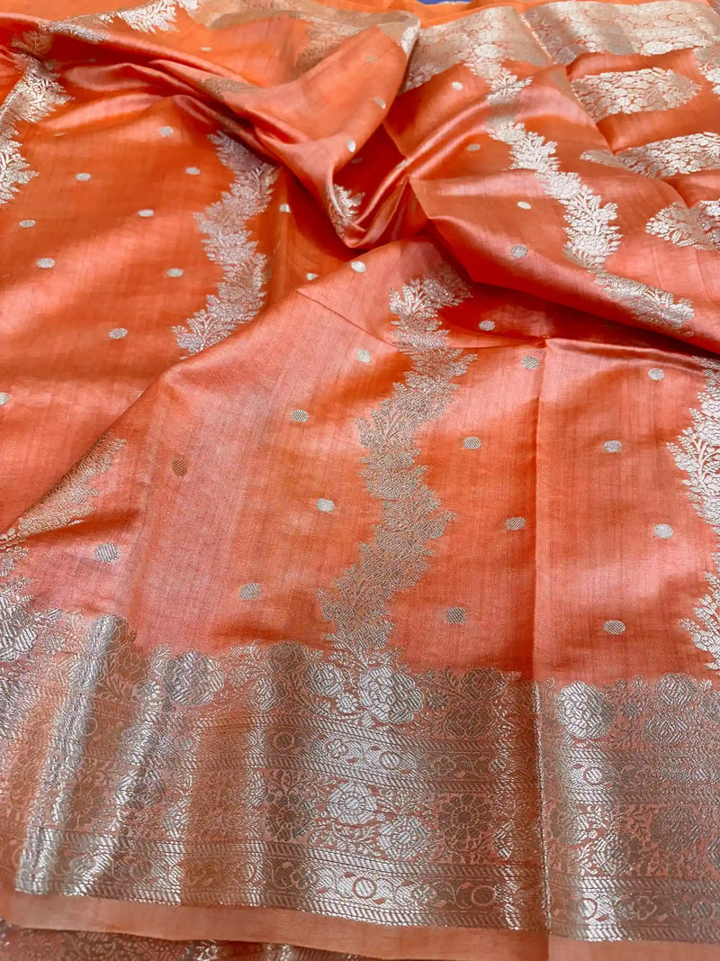 Fanta Orange Pure Chiniya Silk Banarasi Saree