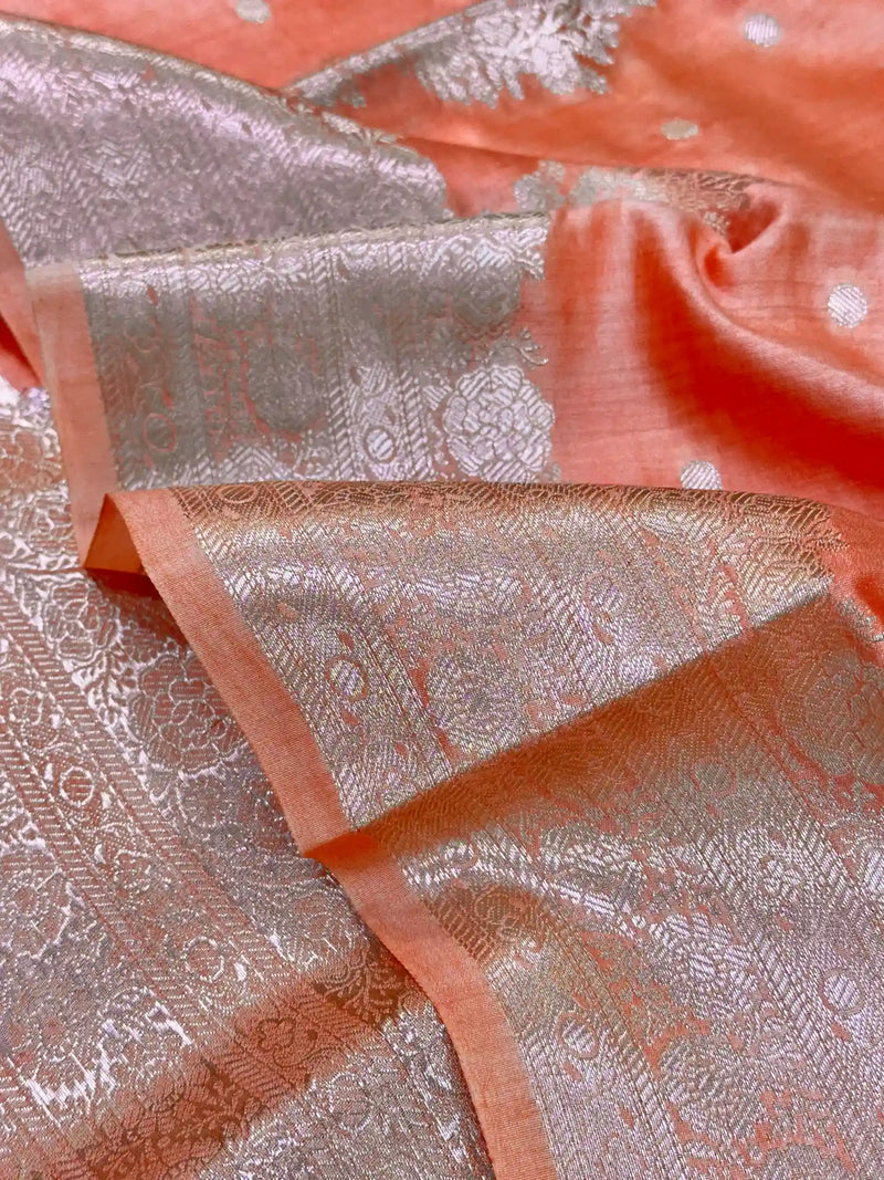 Fanta Orange Pure Chiniya Silk Banarasi Saree