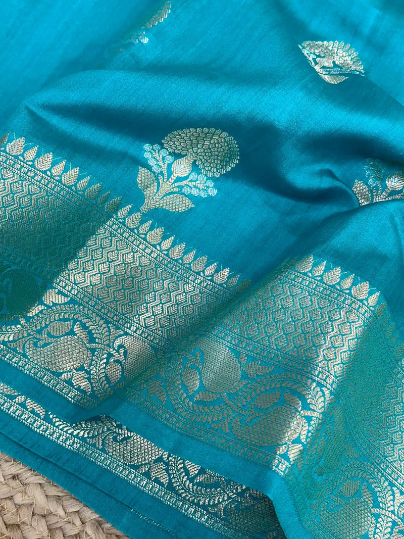 Firozi Blue Chiniya Silk Traditional Banarasi Saree