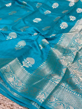 Firozi Blue Chiniya Silk Traditional Banarasi Saree