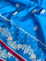  Firozi Blue Eccentric Mashru Katan Silk Banarasi Saree 