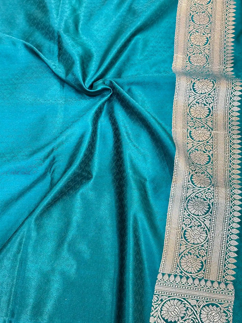 Firozi Blue Mashru Katan Silk Leheriya Weave Banarasi Saree