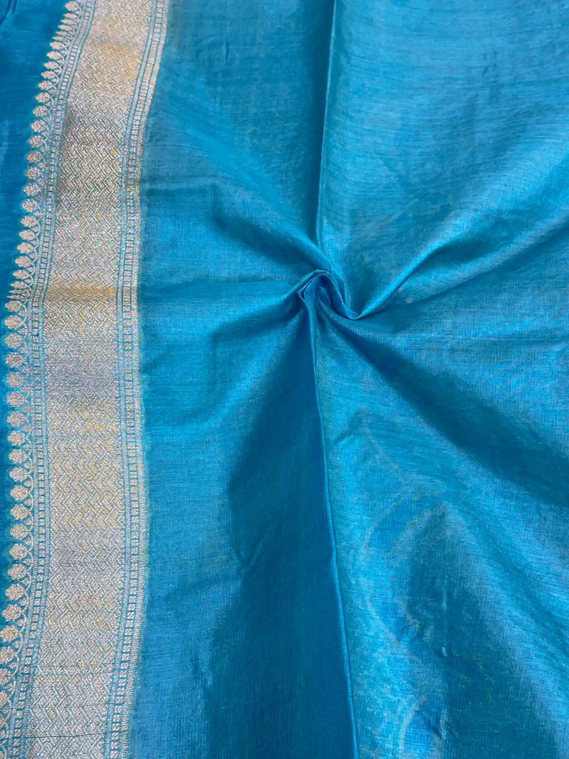 Firozi Blue Pure Tussar Silk Banarasi Saree