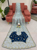 Firozi Blue Shimmery Tissue Silk Designer Saree