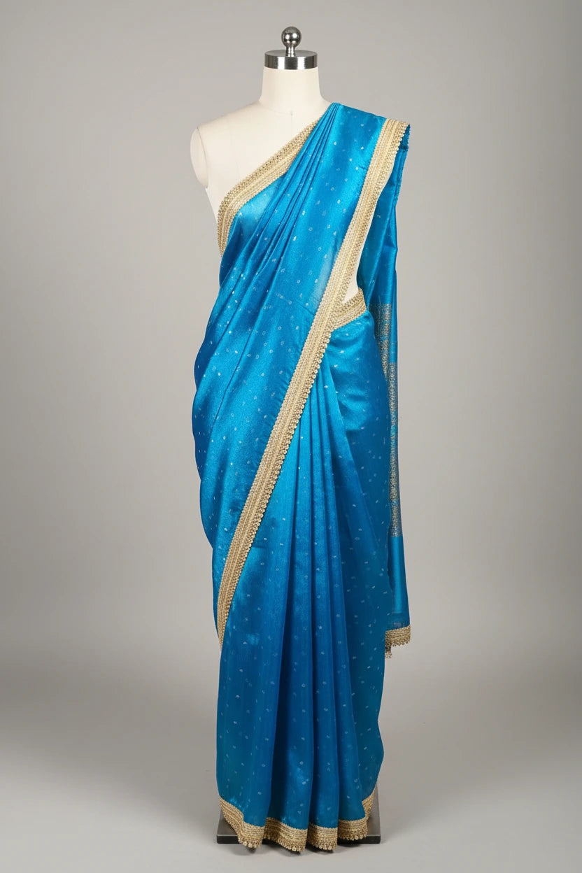 Firozi Blue Tissue Silk Designer Lace Work Banarasi Saree