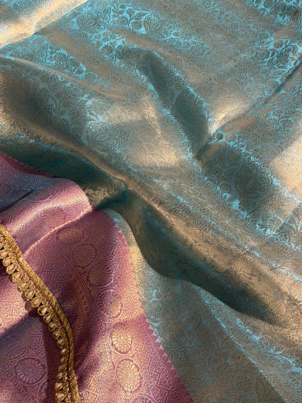 Firozi Pink Kanjivaram Tissue Silk Designer Banarasi Saree