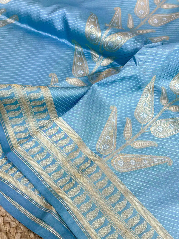 Firozi Pure Katan Silk Banarasi Saree