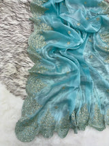 Firozi Shimmery Tissue Silk Saree