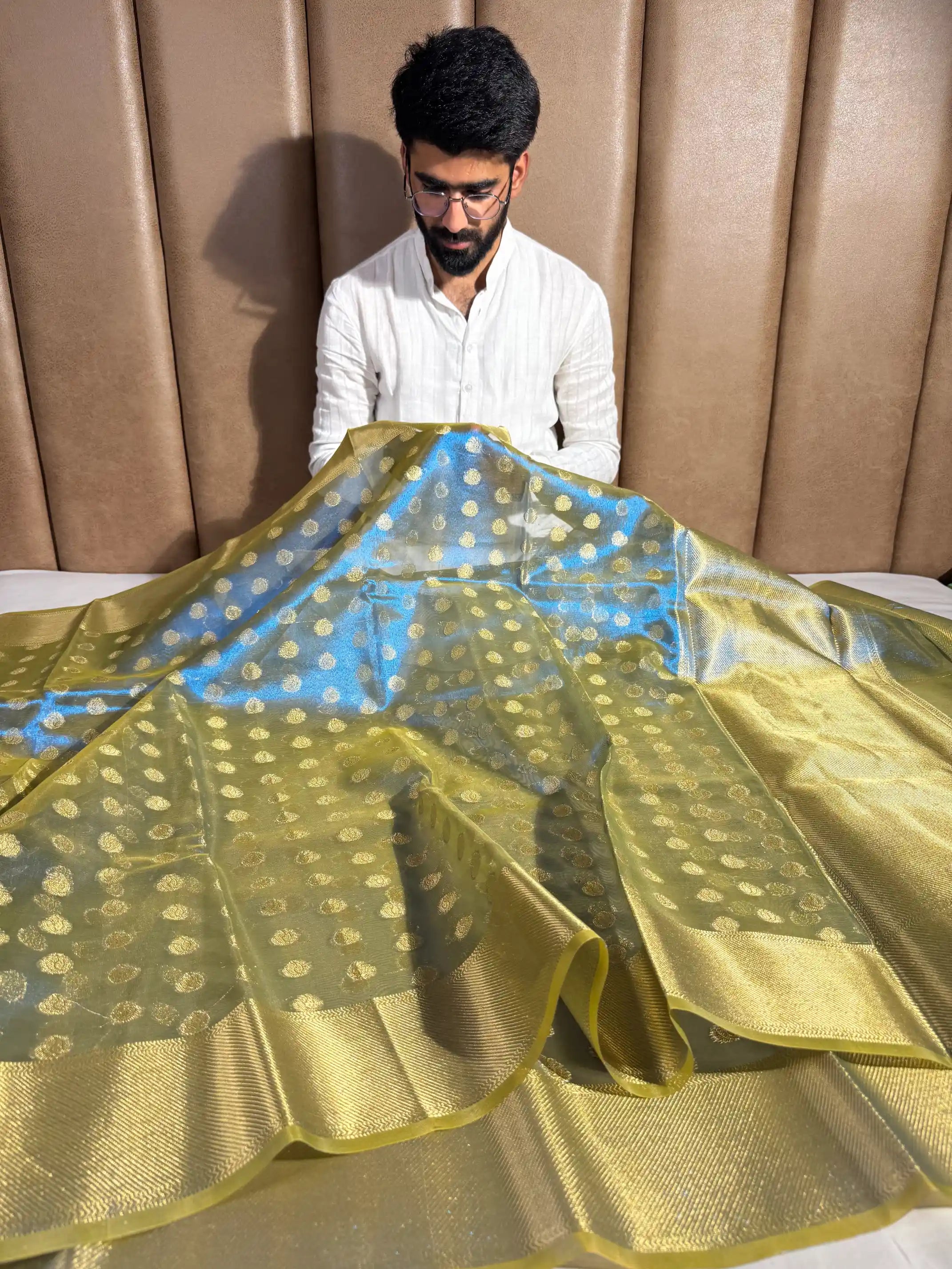 Firozi blue soft tissue jacquard Banarasi saree