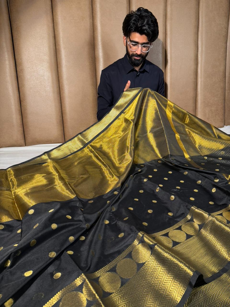 Copper black Half Tissue Silk Banarasi Saree