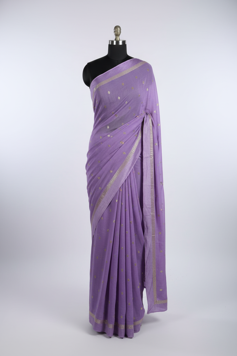 Light Lavender Soft Viscose Georgette Embroidered Saree